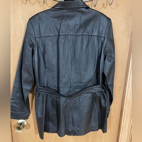 WORTHINGTON-Vintage black genuine leather trench - Picture 2 of 5